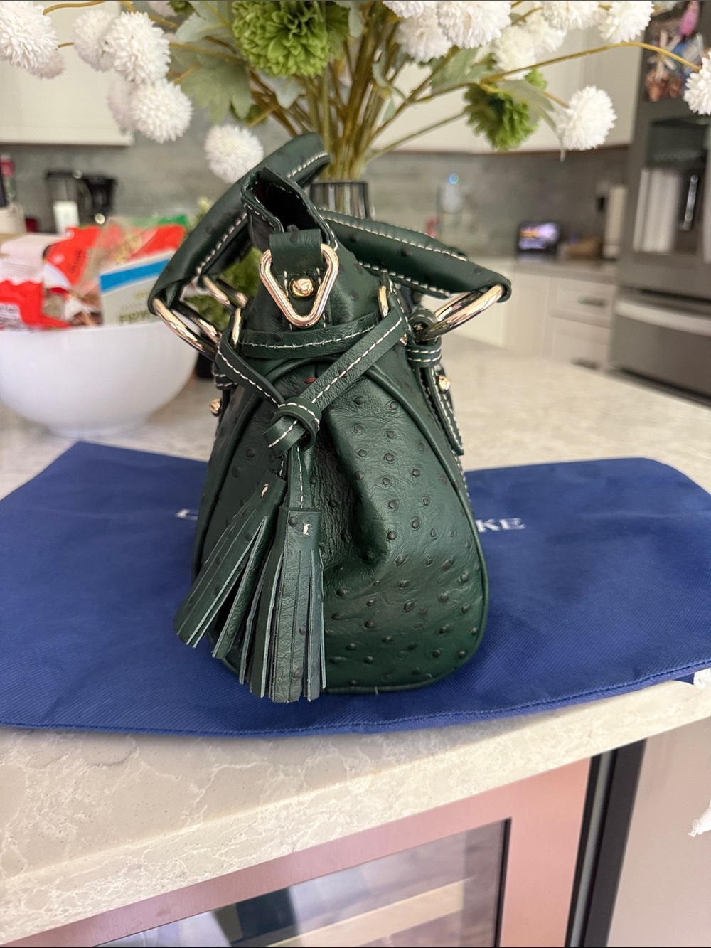 Dooney & Bourke forest Ostrich-Embossed Satchel - Picture 2 of 11